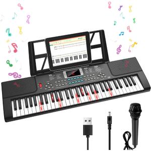 Piano Keyboard, 61 Key Upgrade Kids Pianos Music Toy with Light-up Keys & Pro Teaching Modes, Dual Speaker, 70 Demos,100 Tones, 100 Rhythms Perfect Christmas/Birthday Gift for Kids (Black), 2 x 26.5 x 7.8 inches