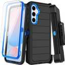 For Samsung Galaxy S24 FE Case with Belt Clip Holster & Kickstand,2X Screen Protectors,Heavy Duty Shockproof Drop Protection Bumper Military Grade Full Body Non Slip Rugged Durable Phone Cover (Black Blue#1)
