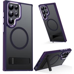Magnetic for Samsung Galaxy S22 Ultra Case with Stand, Compatible with MagSafe, Slim Translucent Matte Military-Grade Drop Protection Phone Cover, Purple