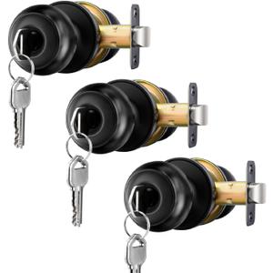 goldenwarm 3 Pack Black Exterior Door Knobs Entry Door Knobs Keyed Entry Door Knob with Lock Interior and Exterior Door Lock with Round Ball