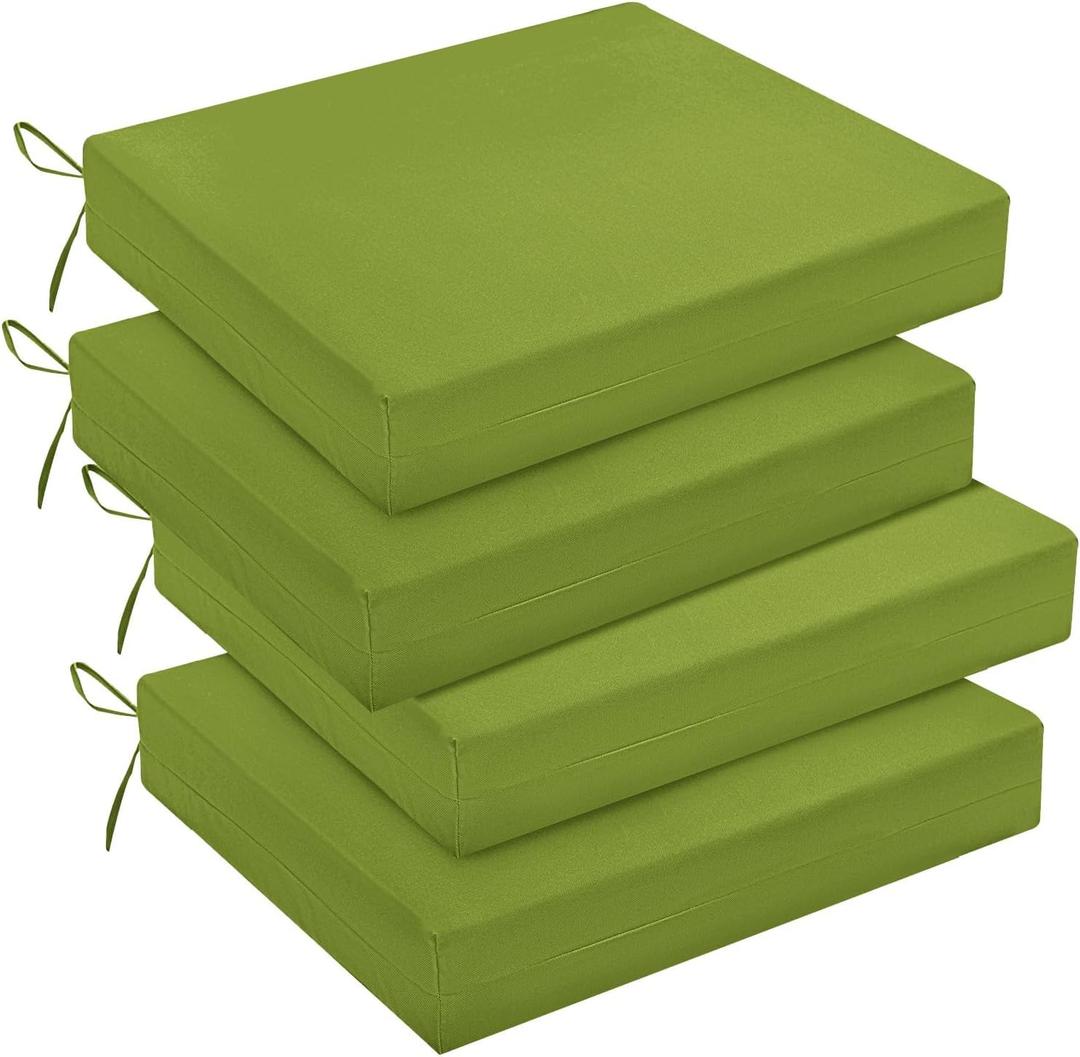downluxe Outdoor Chair Cushions Set of 4 for Patio Furniture, Water-Resistant Square Corner Patio Chair Cushions with Ties, High Density Foam Outdoor Seat Cushion, 18.5" X 16" X 3", Sage Green