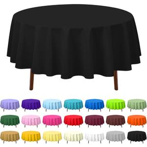 CXPSINC 16 Pack Premium Disposable Plastic Tablecloth 84" Round Table Cover for Birthdays Weddings Christmas Anniversary (Black)