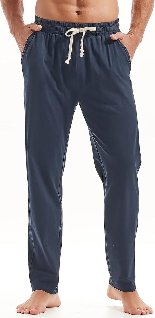 AMY COULEE Men's Cotton Yoga Pants Running Workout Lightweight Sweatpants Open Bottom Lounge Pants with Pockets (X-Large, Navy)