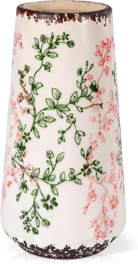 Ceramic Vase, GUKJOB Small Cute Flower Vase for Pampas Grass, Home, Living Room, Dining Table, Farmhouse, Office Decor, Bedroom, Table, and Kitchen Shelf (Green & Pink-A)