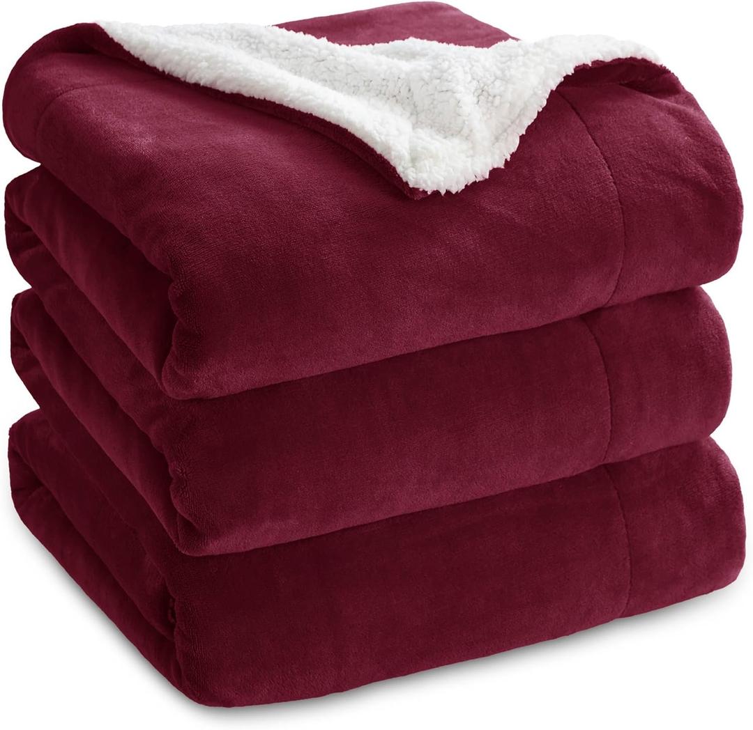 Bedsure GentleSoft Sherpa Fleece Blankets Queen Size for Bed - Thick and Warm Throw for Girls and Women, Soft Fuzzy Plush Queen Christmas Blanket for Winter, Burgundy, 90x90 Inches