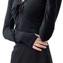 Daydance Black Cotton Teen Girls Ballet Wrap Top Crop Dance Cover up with Thumb Hole (S)