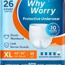 WhyWorry Incontinence Underwear for Women and Men, Disposable Adult Pull Ups with Overnight Absorbency, Leakproof, Unisex, XLarge, 104 Count (4 Packs of 26)