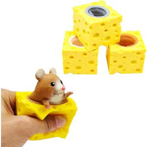 Squeeze Toy Cheese Mouse Funny Fidget Toys 3 Pcs Relief Stress Anxiety Tension Sensory Gift Party Favor Classroom Prize for Kids Boys Girl