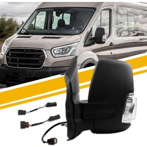 Dasbecan Left Driver Side Mirror Compatible with 2015-2025 Ford Transit 150 250 350 Door Mirror Power Heated, Turn Light, Manual Folding, Matte Black, Short Arm
