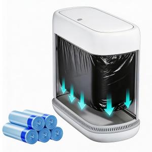 2.3 Gallon Slim Small Bathroom Trash Can with Lid, White Dog Proof Garbage Can with Air-Press Bag Expander & Removable Bucket, Narrow Bathroom Waste Basket for Bedroom, Office, Dorm