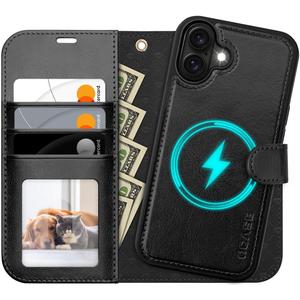 OCASE for iPhone 17 Detachable Wallet Case with Card Holder, 2 in 1 PU Leather Flip Folio with RFID Blocking Stand Wrist Strap Shockproof Phone Cover 6.3 Inch 2025, Black