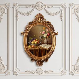 Wonderjune 7x9 Inch Vintage Oval Gold Picture Frame, Carved Resin Antique Ornate Frame for Tabletop or Wall Hanging Display, Victorian Baroque Home Decor