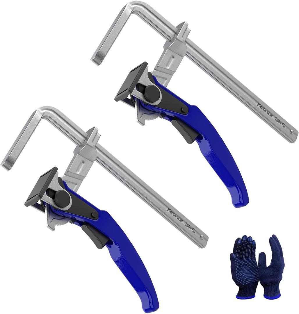 2-Pack Quick Release Ratchet Track Saw Clamps w/ 6 1/2" Capacity x 2 1/2" Throat Depth, T-track Clamp for MFT/Guide Rail, 600LB Clamping Force Chrome Plated Bar and Non-Marring Pad