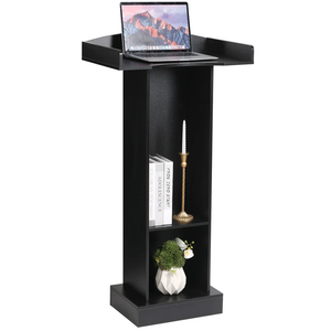 Podium Stand for Lectern Presentation Church Classroom, Black Pulpit with Wooden Heavy Base, Podium for Lecture, Wedding Speech