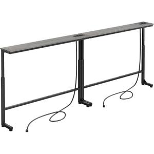 Kitstorack 2-Pack Dark Gray Long Sofa Table Behind Couch, Adjustable Height (25"-33") & 2 Power Outlets, Narrow Console Table, 5.9" D x 79" L, Thin, Split Design for Separate Use (Grey)