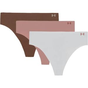 Under Armour Women's 3-pack Pure Stretch No Show Thong Underwear, All-day Comfort & Ultra-soft Fit (Large, Halo Grey)