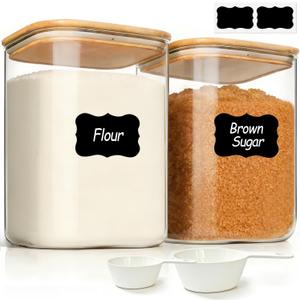 ComSaf Flour Sugar Storage Containers 4 Qt, Set of 2 Glass Flour Container
