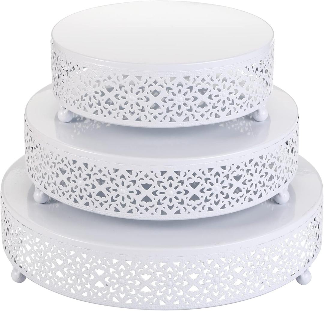 Hedume Set of 3 Cake Stand, Dessert Display Cupcake Stands, Round Metal Cake Stands, Cupcake Pastry Candy Display Plate for Wedding, Event, Birthday Party Hedume Set of 3 Cake Stand, Dessert Display Cupcake Stands, Round Metal Cake Stands, Cupcake Pastry Candy Display Plate for Wedding, Event, Birthday Party