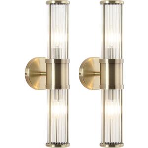Brushed Bronze Wall Sconces Set of Two, Bathroom Sconces with Glass Rods Shade, Modern Vanity Sconces Lighting Over Mirror, Wall Light Fixtures for Living Room Bedroom (Bulbs Not Included), 19.69 inch