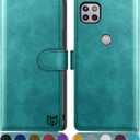SUANPOT for Motorola One 5G Ace 2021 with RFID Blocking Leather Wallet case Credit Card Holder,Flip Folio Book Phone case Shockproof Cover Women Men for Moto Ace case Wallet (Blue Green)