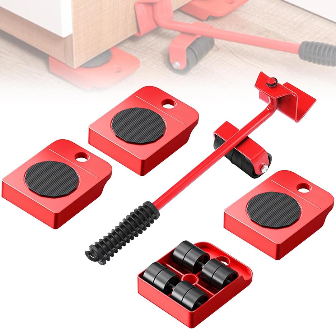 Furniture Lift Mover Tool Set - Dolly with Wheels, 330Lbs Capacity, 360 Rotation for Refrigerator, Sofa, Cabinet (Red+black)