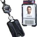 LIUGX Retractable Badge Holders, Heavy Duty Carabiner Keychain,Durable ID Card Holder (Holds 4 Cards), Carbon Fiber-Texture, with 31.5Badge Reel Key Chain, 10,000+ Rebound, Silver-Black