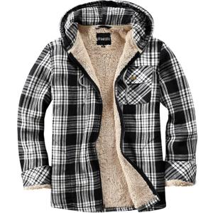 Elesuit Women's Full Zip Fleece Flannel Jacket Plaid Hooded Jackets Sherpa Lind Hoodies for Women (Large, Black)