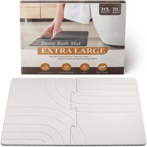 32 * 20 Large Stone Bath Mat for Bathroom Quick Dry Diatomaceous Earth Bath Mat Non Slip Stone Drying Mat Magic Super Absorbent Diatomite Bathmat Shower Floor Water Absorbing Mat White (1'8" x 2'8" (Rectangular))