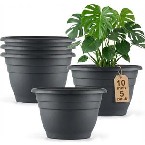 5 Pack 10 Inch Plant Pots for Indoor Outdoor,Plastic Floor Planters with Drainage Holes,Lightweight Flower Pots for Home,Patio & Garden(Grey) (Gray)