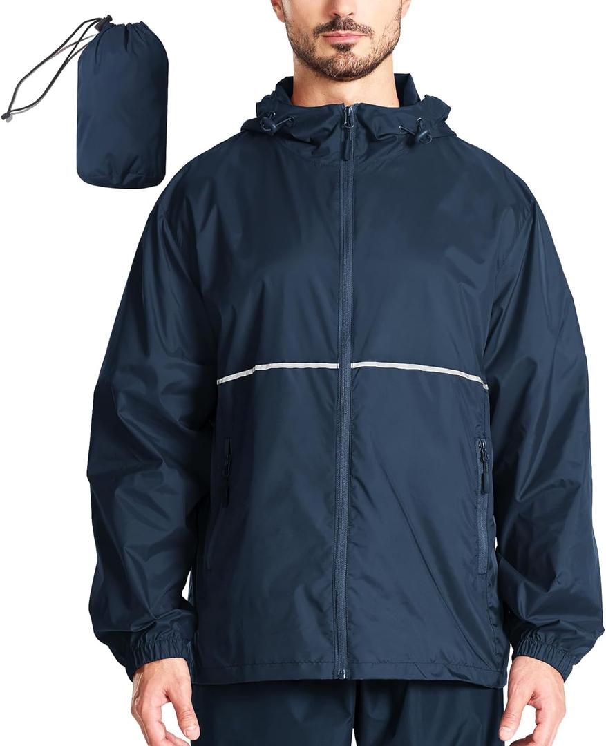 SWISSWELL Men's Rain Jacket Windbreaker Packable,Lightweight Golf Rain Coat Inner Pocket for Camping Hiking Cycling (Medium, Navy Blue)