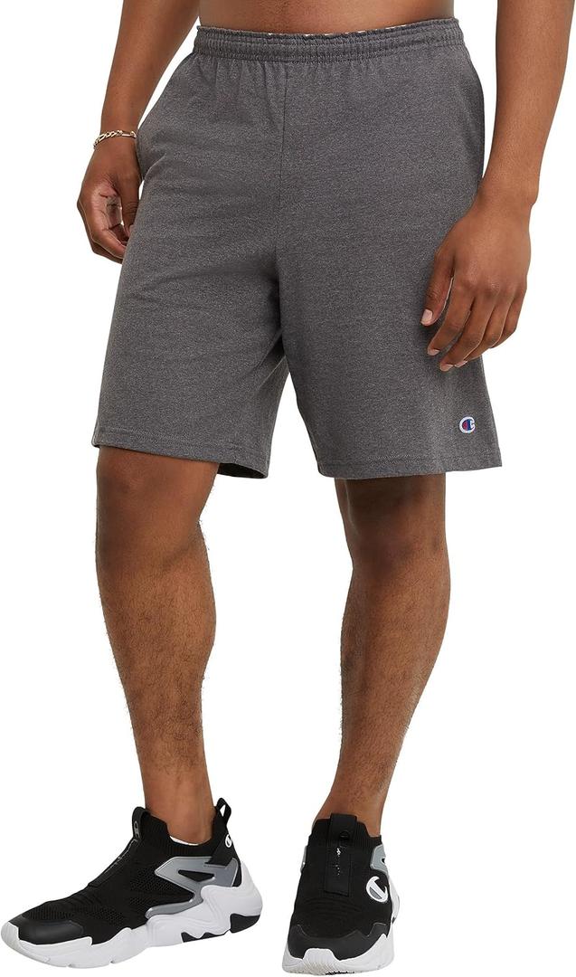 Champion Mens 9 Lounge Shorts, Standard Fit, Lightweight, (Small, Granite Heather - C Logo)