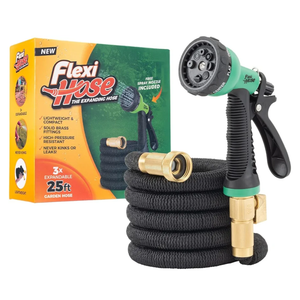 Flexi Hose Expandable Garden Hose with 8 Function Nozzle, 25FT - Lightweight Retractable Garden Hose, Water Hose - No-Kink Flexibility, 3/4 Inch Solid Brass Fittings and Double Latex Core