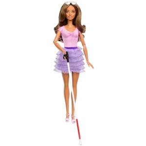 Barbie Fashionistas Doll #228, Blind Doll Wearing Pink Top and Ruffled Skirt with Cane and Sunglasses in Partnership with The American Foundation for The Blind