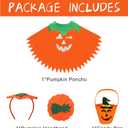 2 x 3 PCS Glow in the Dark Pumpkin Costume for Women - Halloween Outfit with Headband, Candy Bag, Wrinkle-Resistant Poncho (One Size, Fits Over Sweaters)