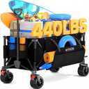 Collapsible Wagon Cart Foldable with Large 440LBS Capacity, 300L Folding Utility Wagon with All-Terrain Wheels & Brakes, Portable Outdoor Cart for Grocery Shopping, Beach, Camping, Sports and Garden