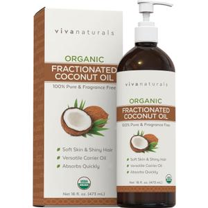 Viva Naturals Organic Fractionated Coconut Oil, 16 fl oz Skin & Hair Moisturizer, Massage Oil, Carrier Oil for Essential Oils