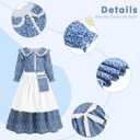 Aoiviss Girls Pioneer Costume Floral Colonial Prairie Dress for Little Kids with Apron and Bonnet (Blue), Size 5
