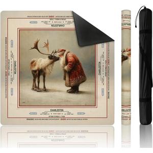 Christmas Santa Claus Reindeer Mahjong Mat 31.5in with Carry Bag, 31.5 x 31.16 inches