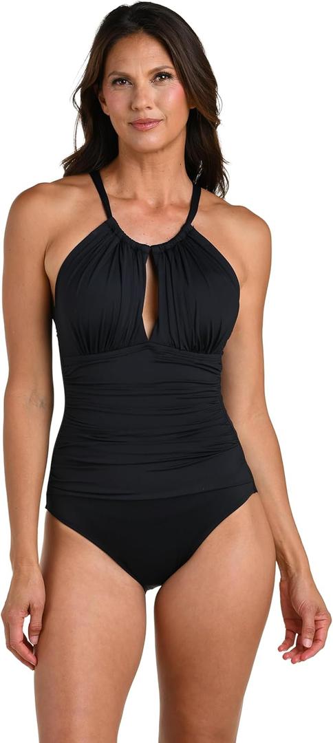 La Blanca Womens One Piece Swimsuit High Neck Keyhole Island Goddess (14)