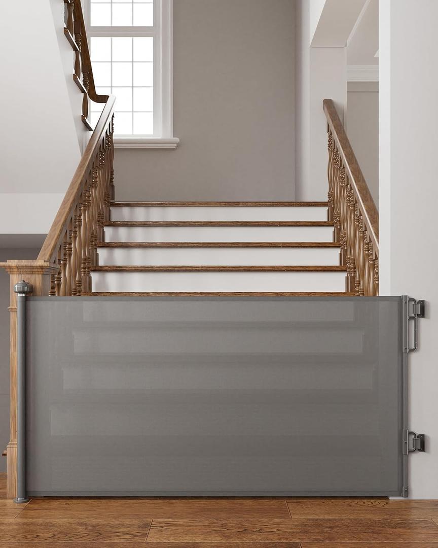 Cumbor 76" Wide Long Retractable Baby Gates for Stairs, Mesh Dog Gate for the House, 34" Tall Extra Wide Pet Gate for Dogs, Child Safety Gates for Doorways, Hallways, Indoor/Outdoor(Gray)