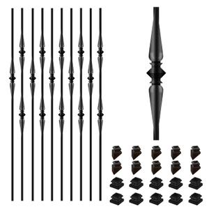 10 Pack Staircases Iron Balusters -1/2'' Square Hollow Metal Spindles with Single Spoon and Double Spoon Design, Includes 10 Flat Shoes & 10 Angle Shoes
