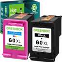 GREENBOX Remanufactured 60XL Ink Cartridges Replacement for HP 60 XL 60XL Combo Pack for PhotoSmart C4780 C4680 C4795 C4640 Deskjet F4480 F4440 F2430 F4280 Envy 110 120 111 114 (1 Black 1 Tri-Color)