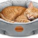 Nobleza Dog Beds for Small Dogs, Plush Anti Anxiety Donut Round Orthopedic Dog Bed for Sleeping, Supportive Washable Calming Warming Soft Non-Slip Cat Beds for Indoor Cats Washable, 24in, Light Grey (23.6"L x 15.7"W x 7.0"Th)