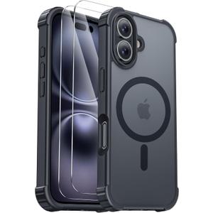for iPhone 16 Case [Compatible with MagSafe] [2X Screen Protectors] [Military Grade Drop Tested] Heavy Duty Magnetic Phone Case for iPhone 16 6.1",Black