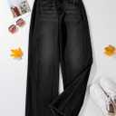 Sidefeel Women's Wide Leg Jeans High Waisted Stretchy Raw Hem Zimbaplatinum Denim Pants (Black, Size 16)