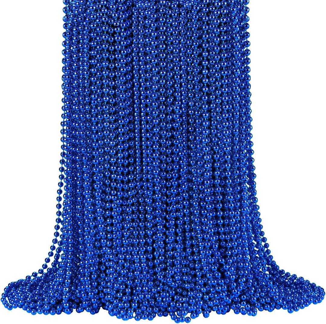 144 PCS Blue Mardi Gras Beads, Blue Bead Necklaces, Blue Christmas Necklaces, 4th of July Beads Necklaces, 33'' 7 mm Blue Party Beads for Patriotic Day, Mardi Gras, Christmas, Carnival Party Favors