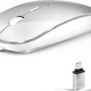 Wireless Bluetooth 5.2 Dual Mode Mouse, Silent, Cordless, Rechargeale for Laptop, MacBook Pro/Air/Mac/iPad/Chromebook/Computer with USB C 2.4Ghz Adapter (Silver)