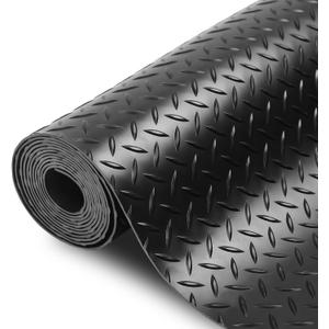 Garage Floor Rubber Mat 4x10 Ft 0.12'' Heavy Duty Diamond Plate Garage Flooring Rolls Water/Stain Resistant Diamond-Grip Tread Roll-Out Black Rubber Car Parking Mats for Garage Matting