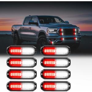 WINECO 12 Led POV Emergency Fire Strobe Lights, Red White Firefighter Surface Mount Grille Grill Warning Flashing Light Caution Construction Hazard Light Bar for Trucks Vehicles