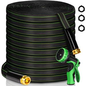 Garden Hose 100 ft Water Hose Flexible Heavy Duty Outdoor Lightweight No Kink Long Non-Expandable High Pressure Flat Hoses Pipe 100 Strong 3/4 Brass Fitting for Outside Yard Lawn Car Wash